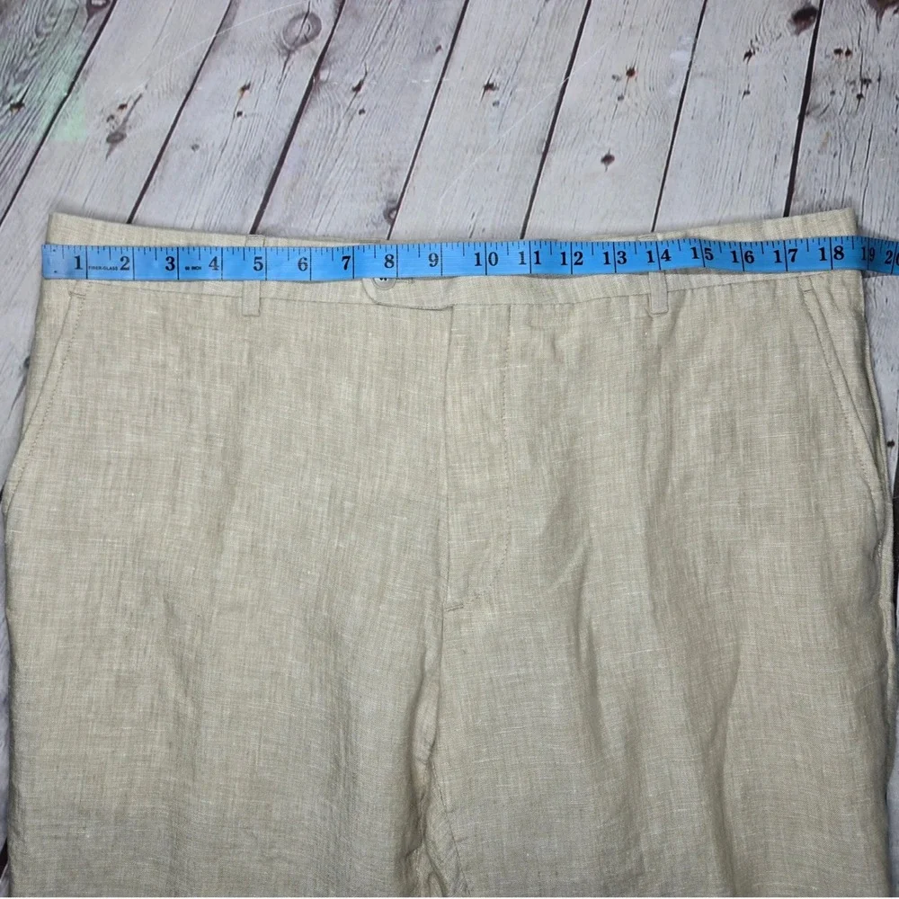 Joseph Abboud Mens Beige 100% Linen Flat Front Trousers Pants 38 Waist
